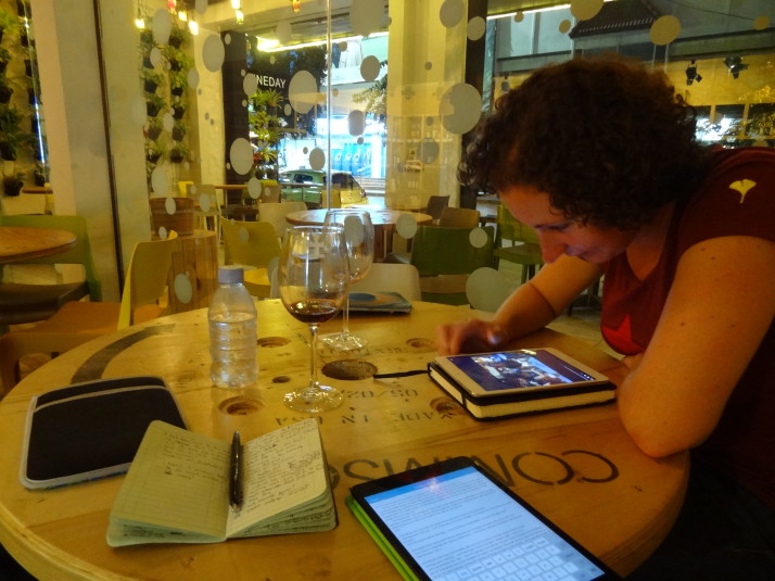 Catching up on the blog writing, with a glass of wine in Chiang Mai, Thailand