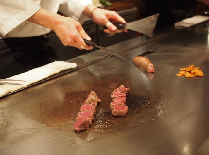 Our chef preparing the famous Kobe beef. Mouth watering level at the time this photo was taken: 11