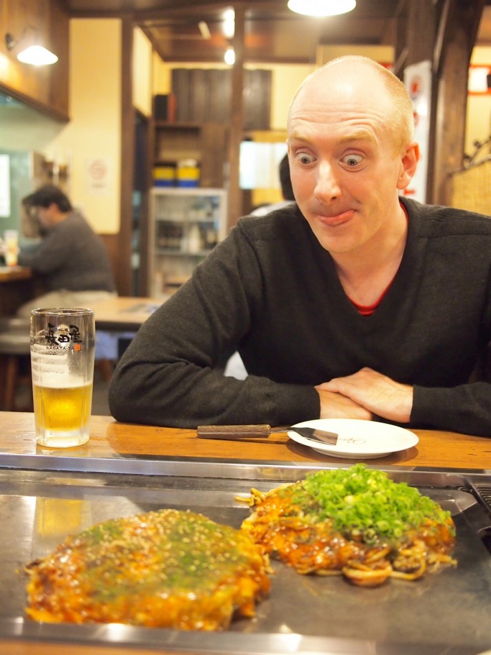 Andrew waiting to eat okonomiyaki