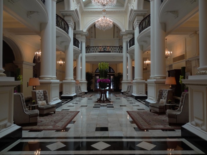 The cool and inviting foyer of the Waldorf Astoria, Shanghai