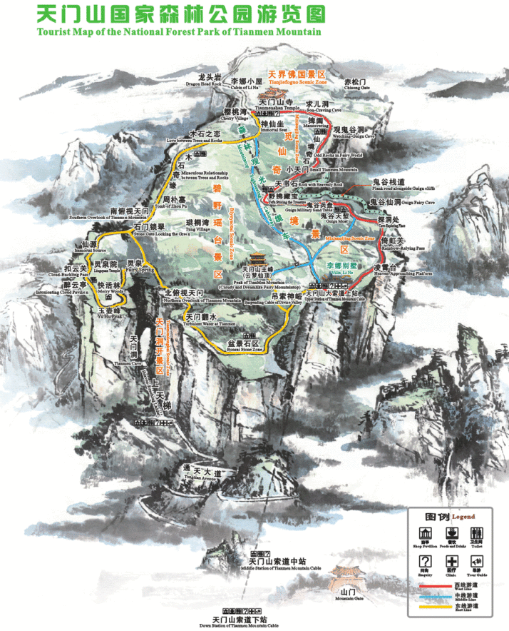 Map of Tianmen Mountain