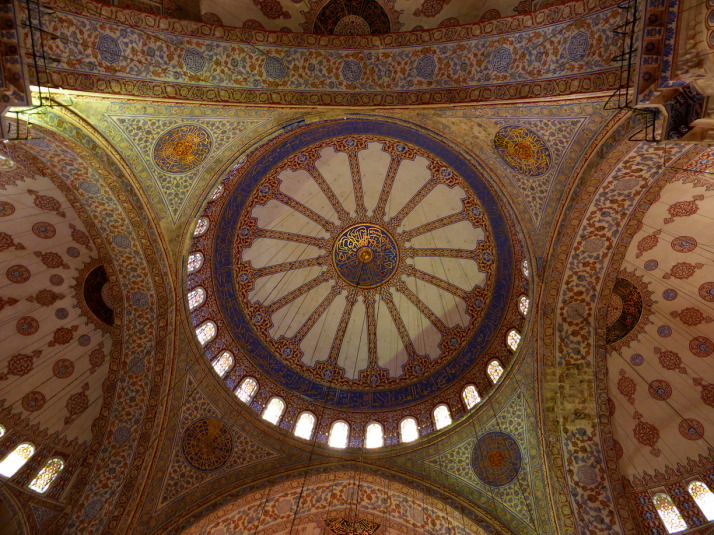 The main dome is decorated with stunning blue and gold painting