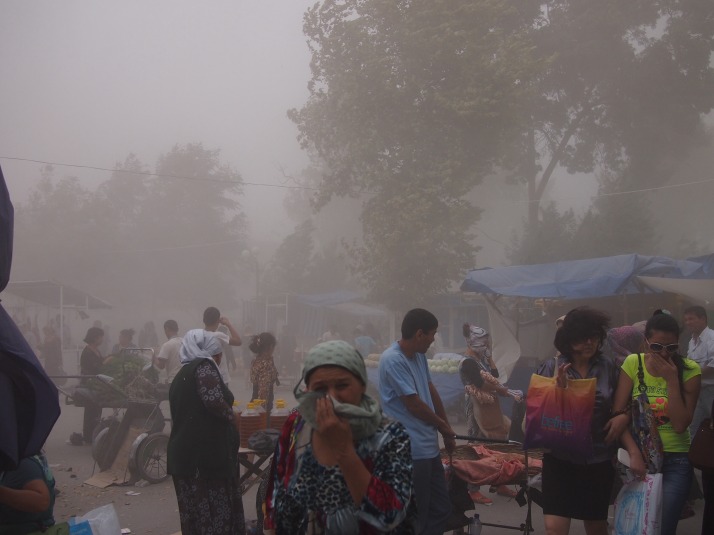 Dust storm in Fergana Bazaar