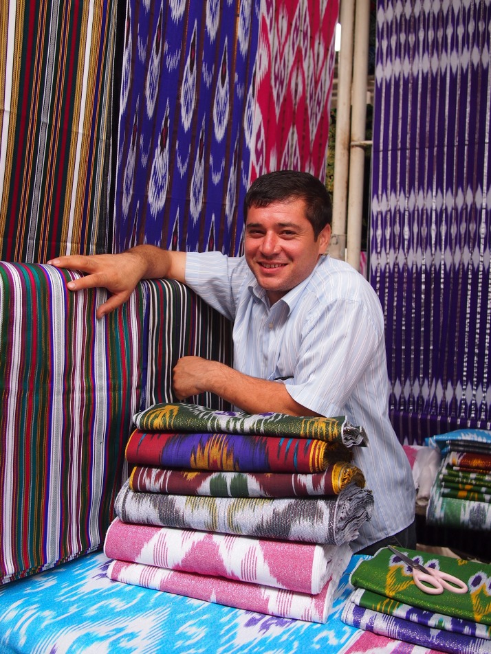 Silk vendor at Margilon Bazaar