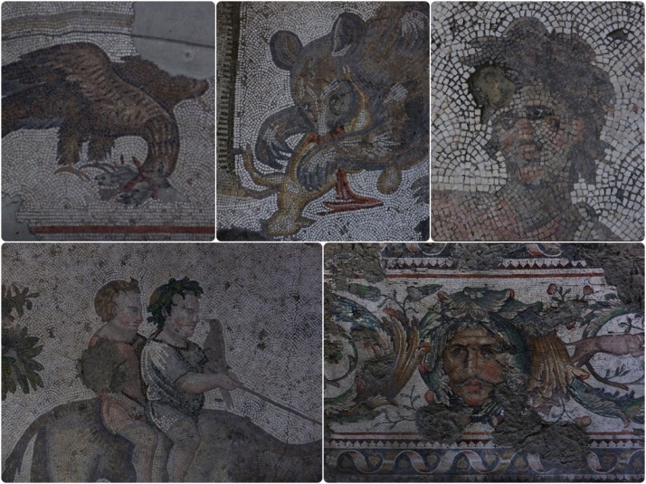 Collage of mosaics from the Great Palace Mosaic Museum, Istanbul