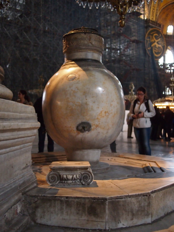 One o f the two huge marble lustration (ritual purification) urns that were brought from Pergamon during the reign of Sultan Murad III (r. 1574 to 1595)