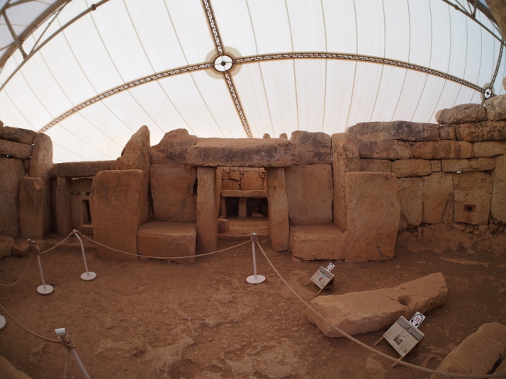 Inside the first chamber of the South Temple of the Mnajdra temple complex