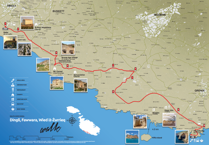 Map of the Dingli Cliffs walk. Source: Malta Tourism Authority