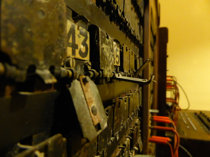 One of the telephone switchboards in a small communications room. Every time we see one of these manual switchboards I can't help but remark that my Mum used to operate one like it when she started working - not one quite this old, mind you!