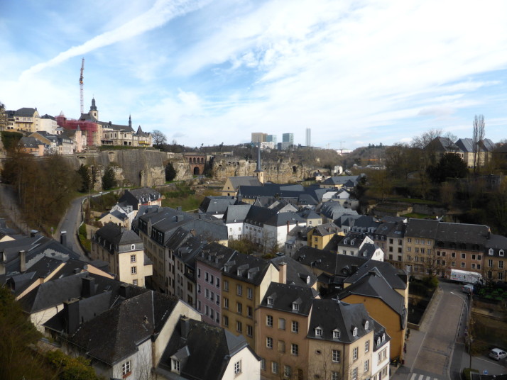 View of the Grund, Casemates Bock and the pont du château, Luxembourg City, Luxembourg