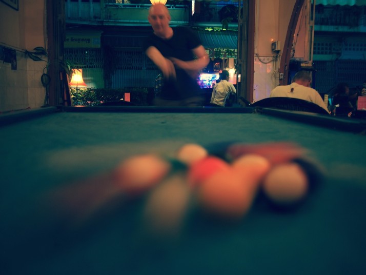 Playing pool in Phnom Penh