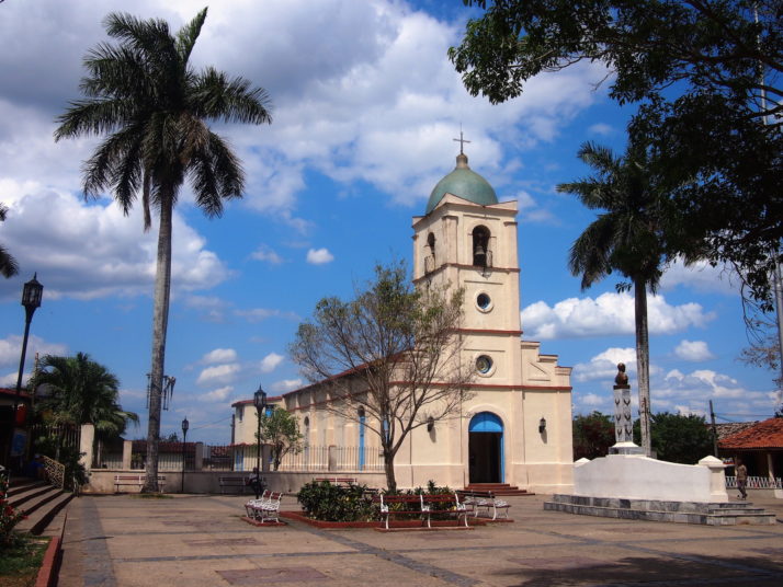View of the church and town square in Viñales